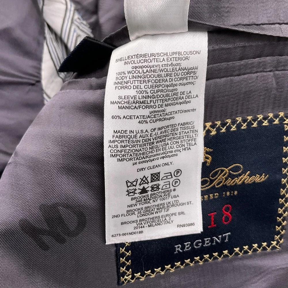 Brooks Brothers Saxxon 1818‎ Regent Suit Mens 42R 37W 29L Gray Blue Pinstripe